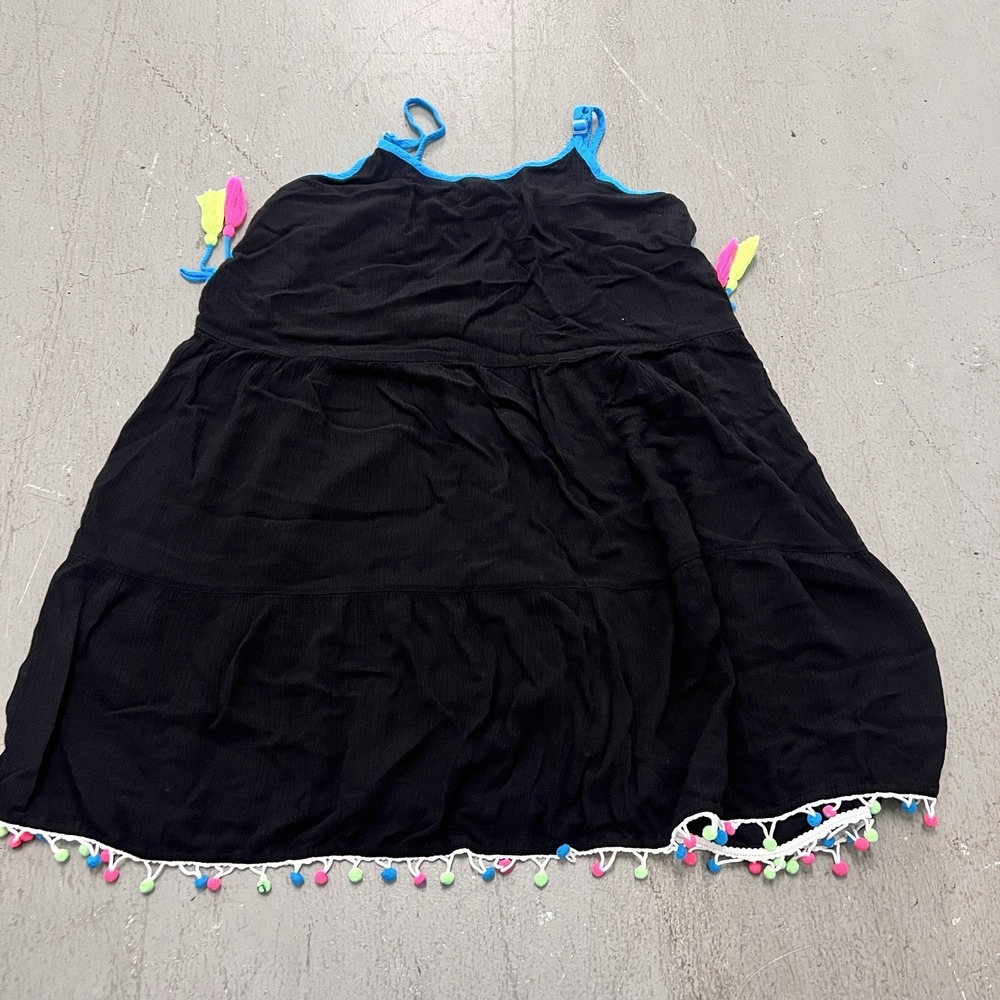 Justice Girls Black‎ Spaghetti Strap Dress Neon Fringe Party Outfit Size 14/16